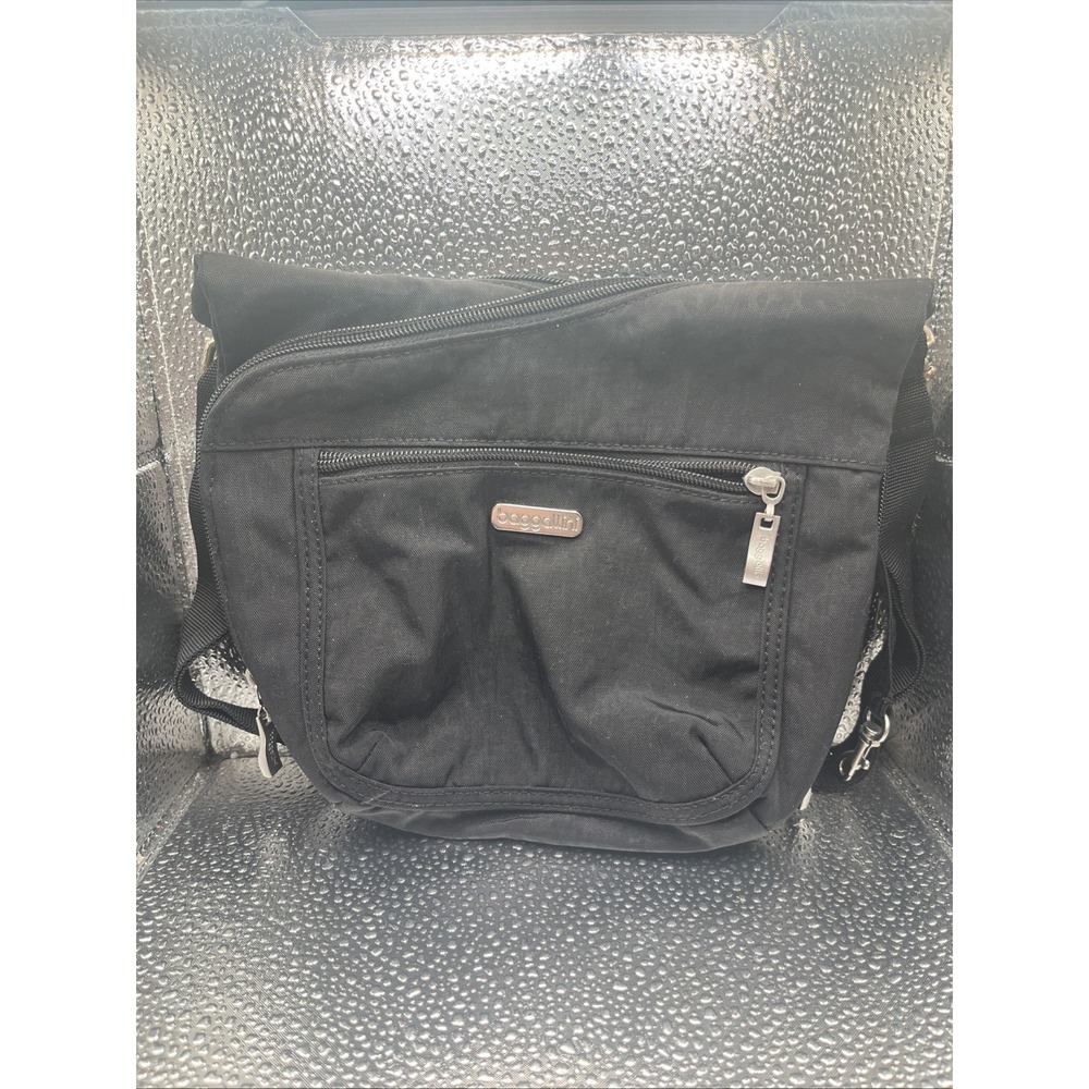Baggallini Black Pattern Nylon Crossbody Bag Adjustable Strap Multiple Pockets